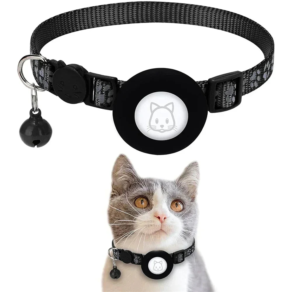 Kattenhalsband met AirTag - houder, verstelbare nylon pasvorm voor katten en kleine honden - Hebbr