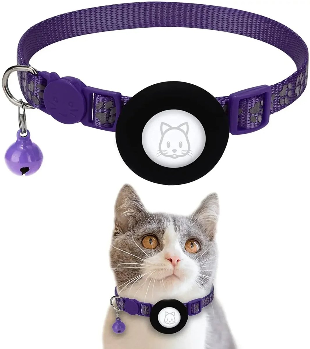 Kattenhalsband met AirTag - houder, verstelbare nylon pasvorm voor katten en kleine honden - Hebbr
