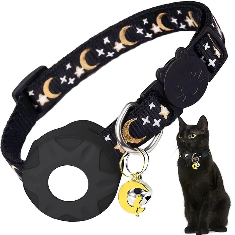 Kattenhalsband met reflecterende strip en elastische AirTag houder - Verstelbaar van 20 tot 33 cm - Hebbr