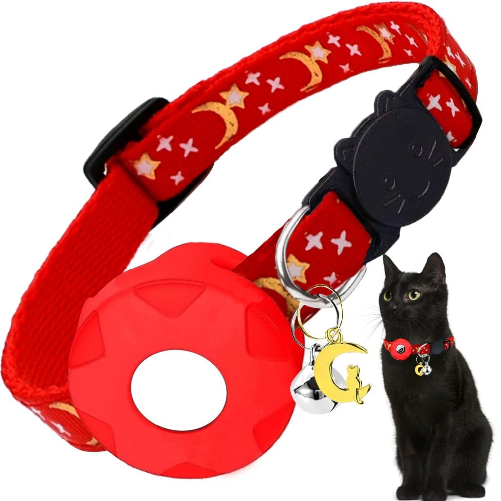 Kattenhalsband met reflecterende strip en elastische AirTag houder - Verstelbaar van 20 tot 33 cm - Hebbr