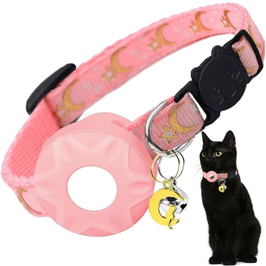 Kattenhalsband met reflecterende strip en elastische AirTag houder - Verstelbaar van 20 tot 33 cm - Hebbr