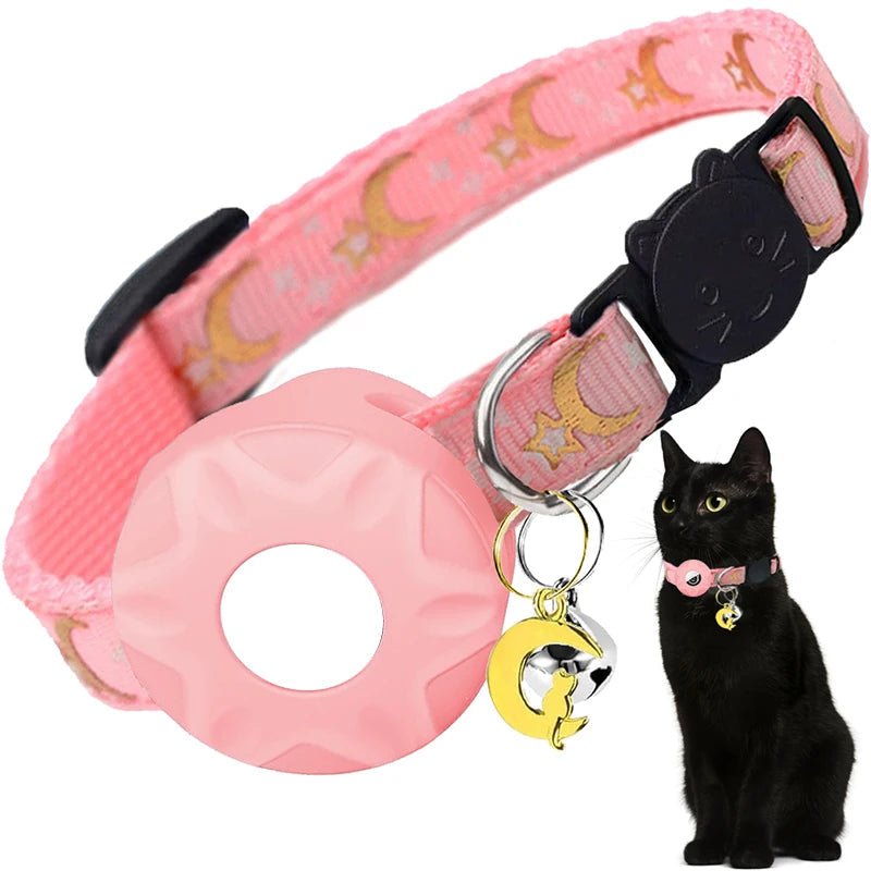 Kattenhalsband met reflecterende strip en elastische AirTag houder - Verstelbaar van 20 tot 33 cm - Hebbr