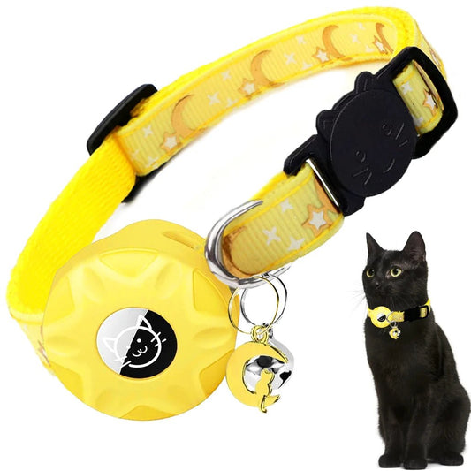 Kattenhalsband met reflecterende strip en elastische AirTag houder - Verstelbaar van 20 tot 33 cm - Hebbr