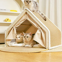Kattenhuis met Sisal Krabdak S/M/L Hout – Comfortabel en Veilig voor Katten - Hebbr
