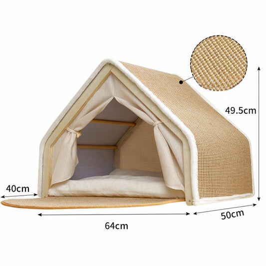 Knus Kattenhuisje met Krabdak - Warm Houten Kattenhok voor Comfort en Veiligheid - Hebbr