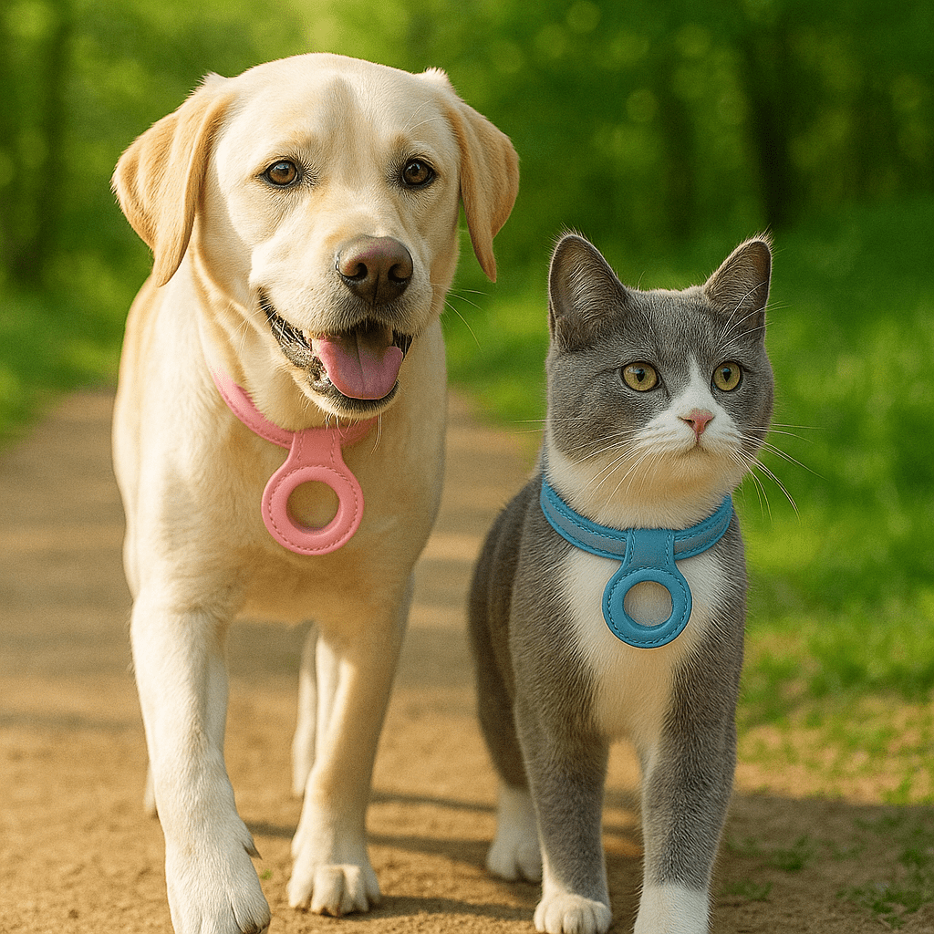 Leren Hondenhalsband met AirTag Houder - Verstelbaar en Reflecterend voor Katten en Kleine Honden - Hebbr