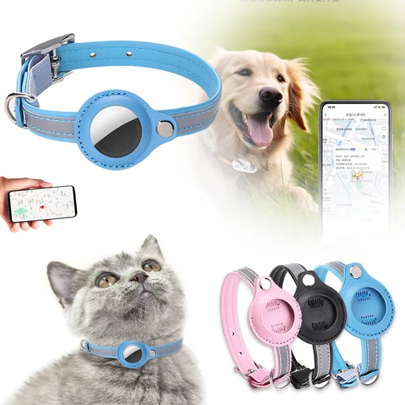 Leren Hondenhalsband met AirTag Houder - Verstelbaar en Reflecterend voor Katten en Kleine Honden - Hebbr