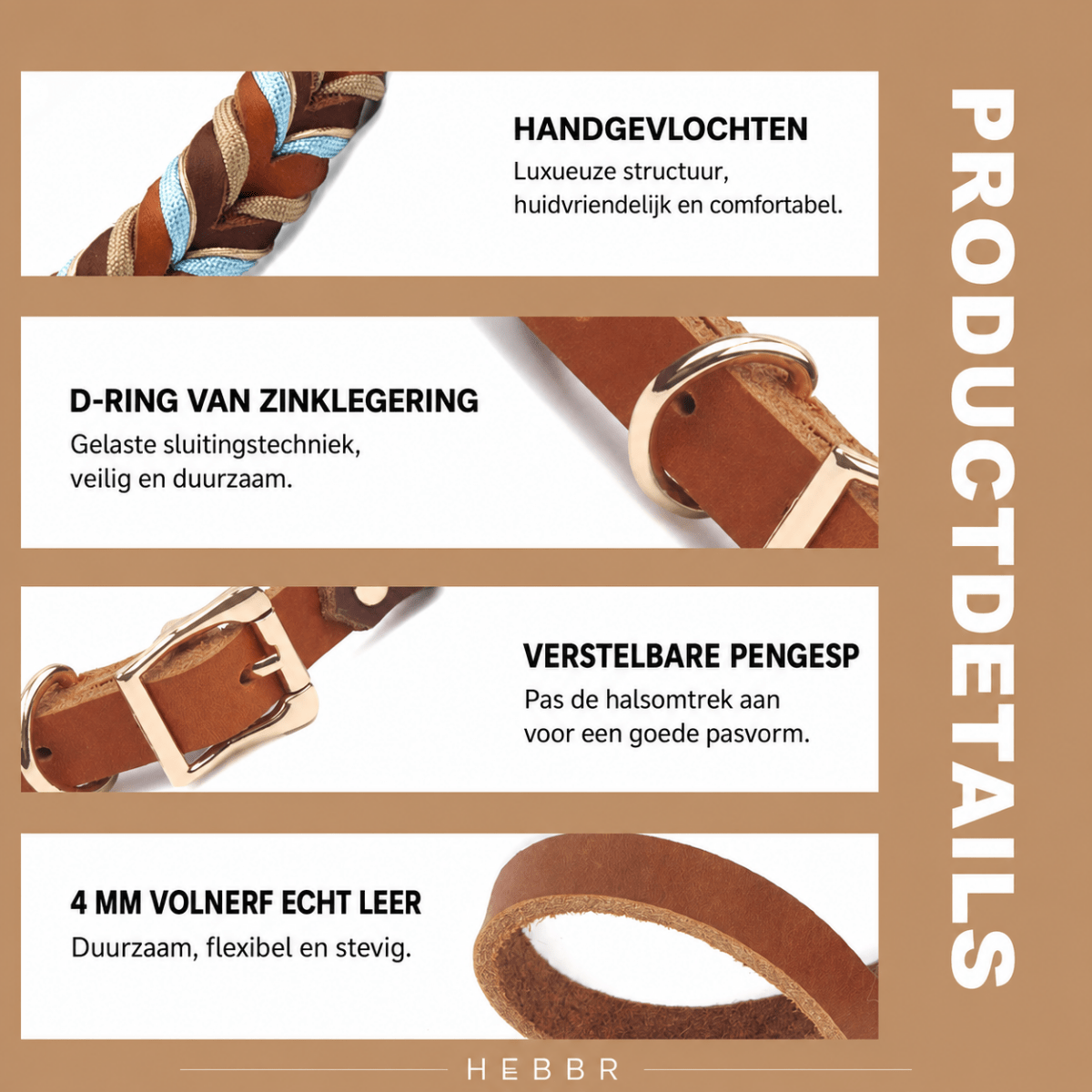 Lero Hondenhalsband | Leren, Verstelbaar voor Alle Hondenrassen - Hebbr