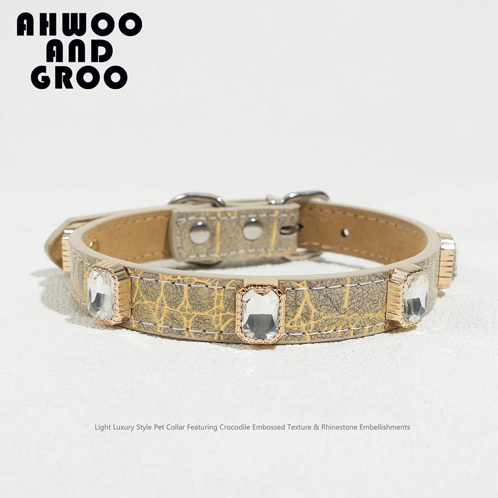 Liora Hondenhalsband | Verstelbaar PU Leer, Krokodillenprint voor Kleine en Middelgrote Honden - Hebbr