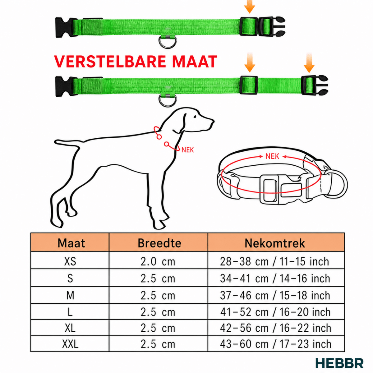 Lumo Lichtgevende Halsband Hond | USB Oplaadbaar, 3 Lichtmodi, Veiligheid - Hebbr
