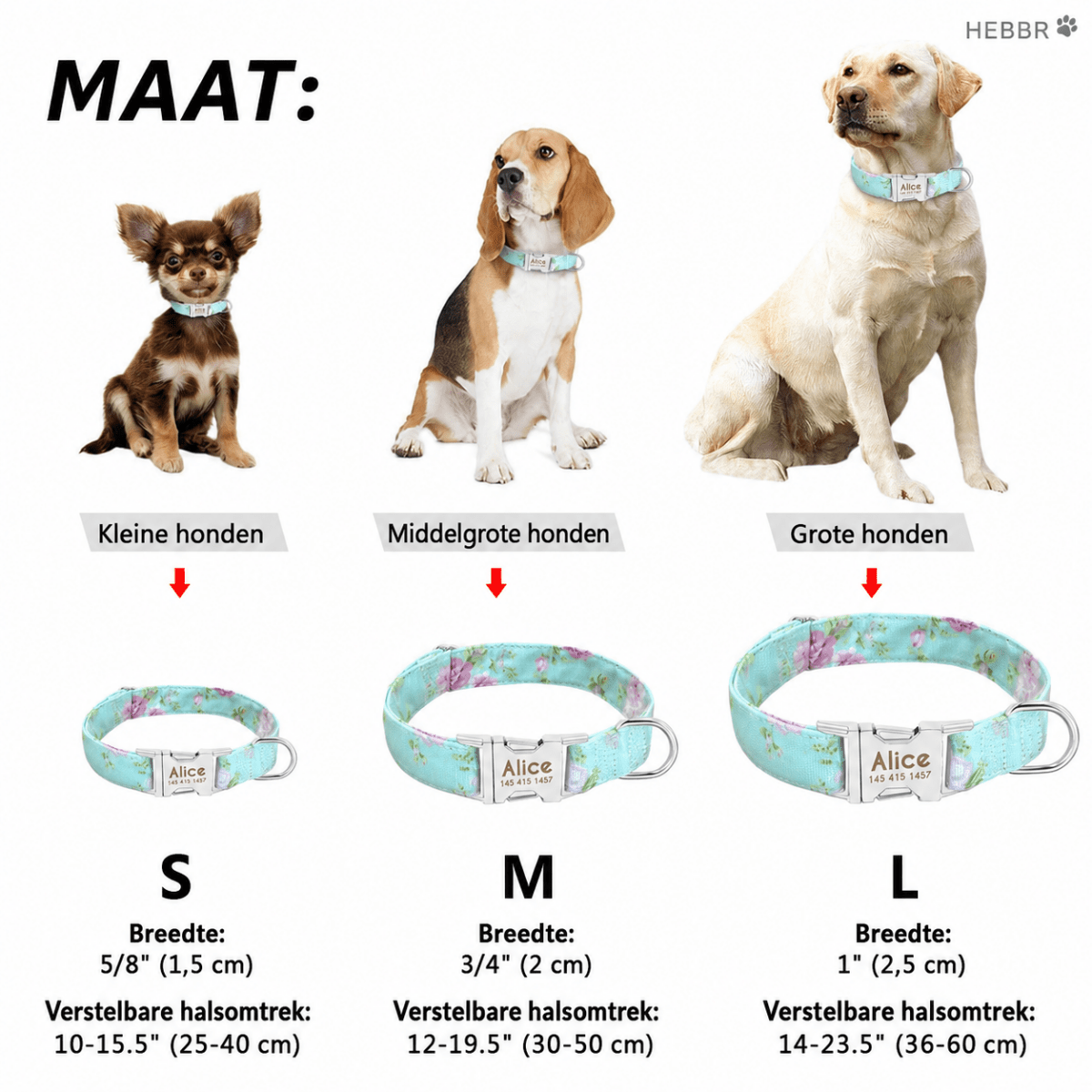Nero Hondenhalsband | Gepersonaliseerd Nylon, Verstelbaar met Gegraveerde ID-tag - Hebbr