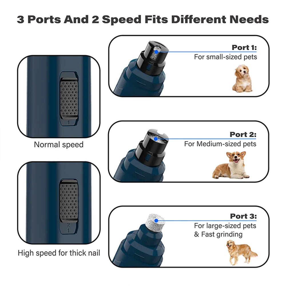 Oplaadbare Hondennageltrimmer met 2 Snelheden - Stille Ergonomische Nagelgrinder voor Huisdieren - Hebbr