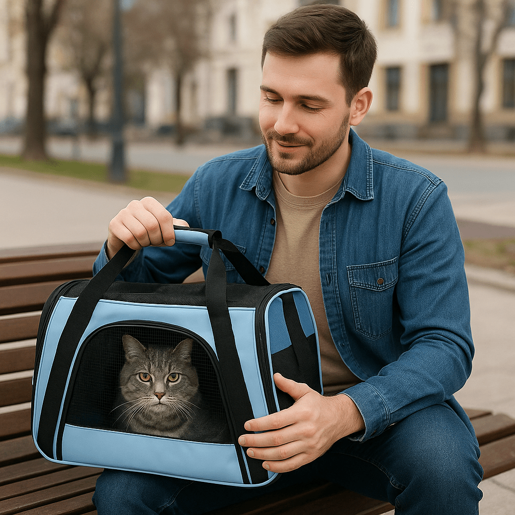 Opvouwbare kattenreistas met ademend mesh, zachte binnenvoering en verstelbare schouderriem - Hebbr