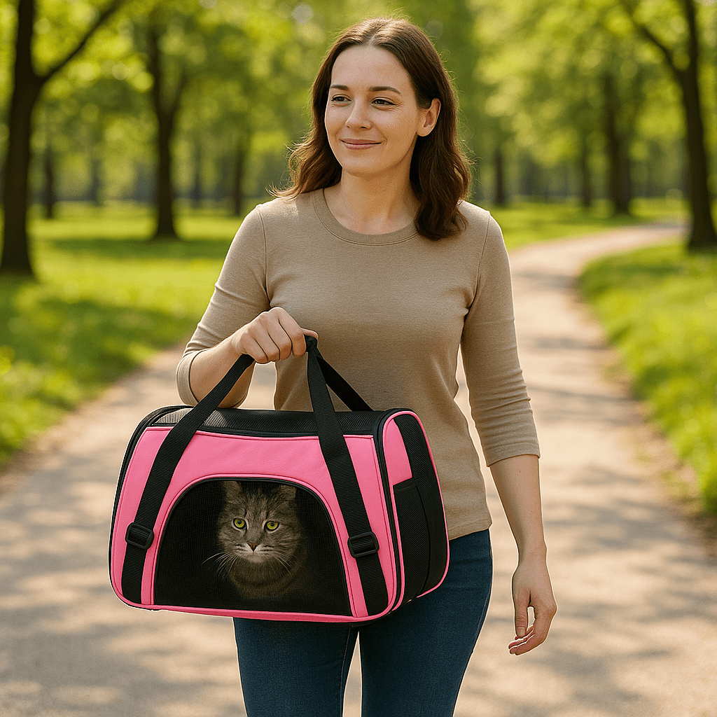 Opvouwbare kattenreistas met ademend mesh, zachte binnenvoering en verstelbare schouderriem - Hebbr