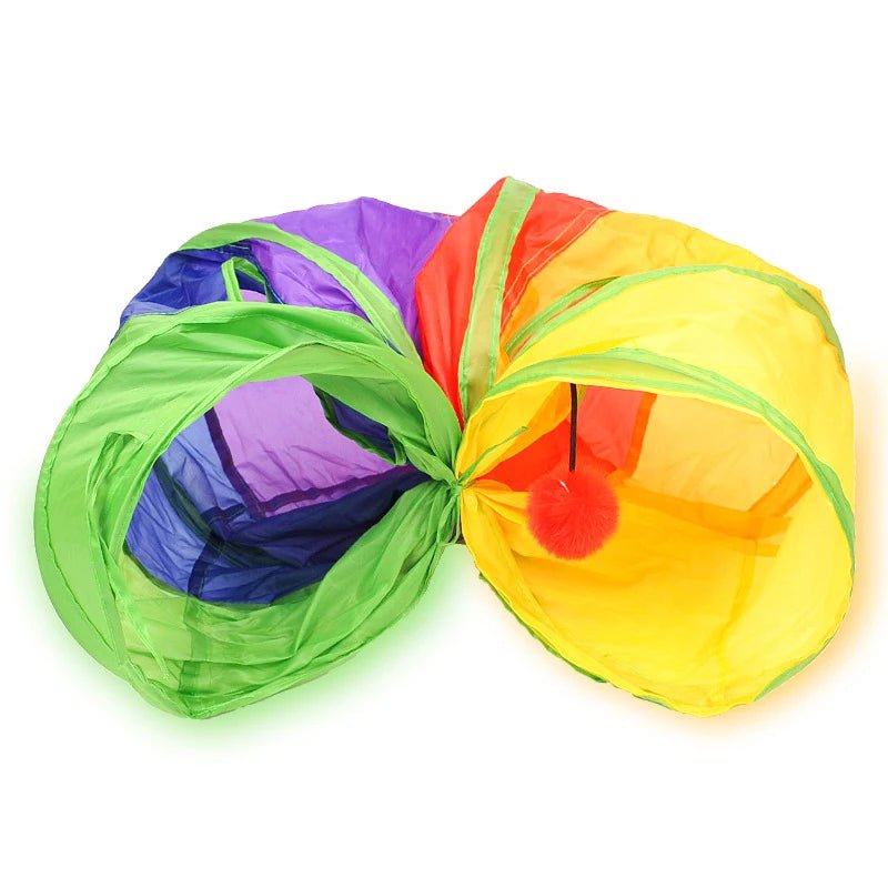 Opvouwbare Kattentunnel van Scheurbestendig Polyester - 115 x 25 cm, Meerkleurig met Kijkgaten en Speelaccessoires - Hebbr