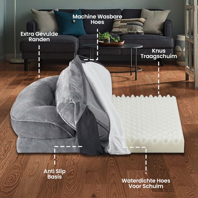 Orthopedisch hondenbed 100×70 cm Traagschuim – Gewrichtsondersteuning Grijs - Hebbr