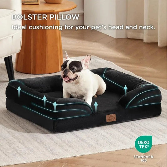 Orthopedisch Hondenbed met Memory Foam, Waterdicht en Verhoogd Kussen - Groot Formaat Hondenbed - Hebbr