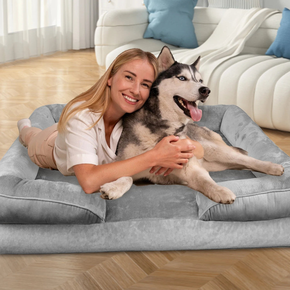 Orthopedisch Hondenbed voor Grote Honden - Zacht Pluche en Antislip Basis - Hebbr