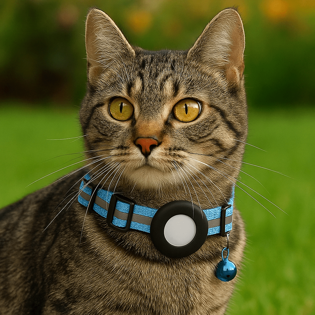 Reflecterende kattenhalsband met AirTag - houder en bel - Verstelbare nylon band voor katten - Hebbr
