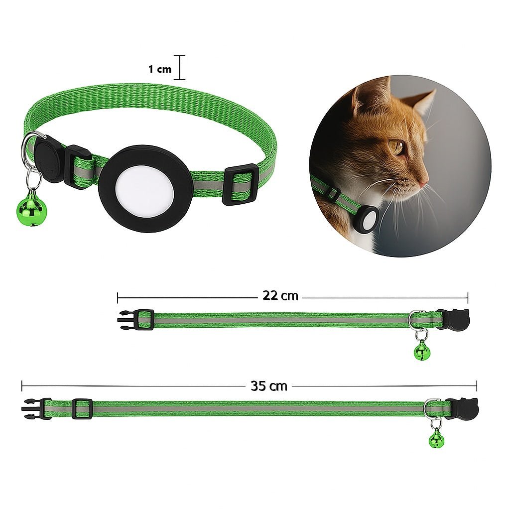 Reflecterende kattenhalsband met AirTag - houder en bel - Verstelbare nylon band voor katten - Hebbr
