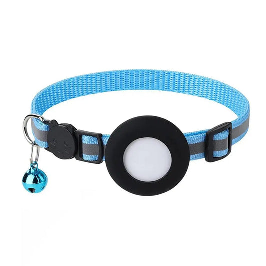 Reflecterende kattenhalsband met AirTag - houder en bel - Verstelbare nylon band voor katten - Hebbr
