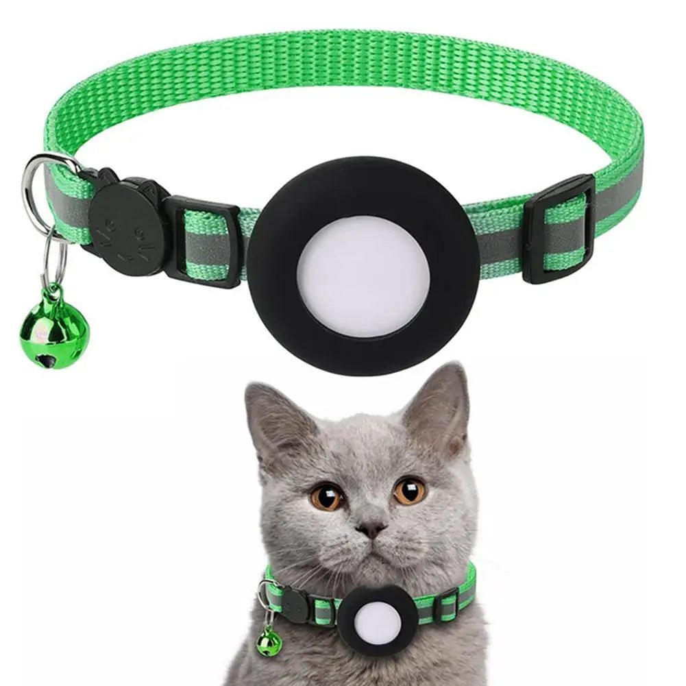 Reflecterende kattenhalsband met AirTag - houder en bel - Verstelbare nylon band voor katten - Hebbr