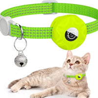Reflecterende Kattenhalsband met AirTag Houder - Zacht Nylon, Verstelbaar 20 - 33 cm, Veilig met Bel - Hebbr
