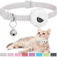Reflecterende Kattenhalsband met AirTag Houder - Zacht Nylon, Verstelbaar 20 - 33 cm, Veilig met Bel - Hebbr
