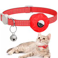 Reflecterende Kattenhalsband met AirTag Houder - Zacht Nylon, Verstelbaar 20 - 33 cm, Veilig met Bel - Hebbr