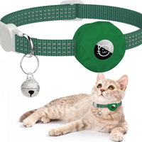 Reflecterende Kattenhalsband met AirTag Houder - Zacht Nylon, Verstelbaar 20 - 33 cm, Veilig met Bel - Hebbr