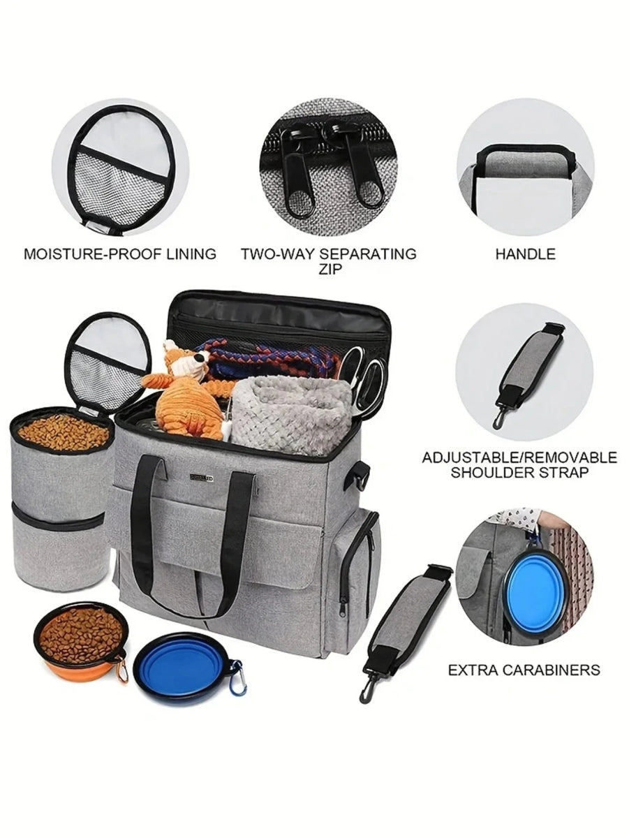 Reisbag voor Honden – Grote 6 - delige Set, Waterafstotend & Multifunctionele Vakken - Hebbr