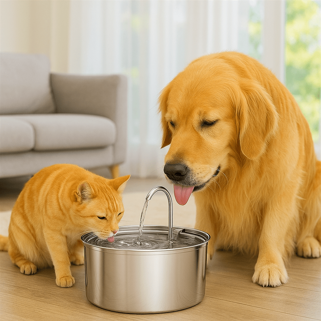 Roestvrijstalen drinkfontein voor katten en honden - 3L, stille werking en dubbele filtering - Hebbr