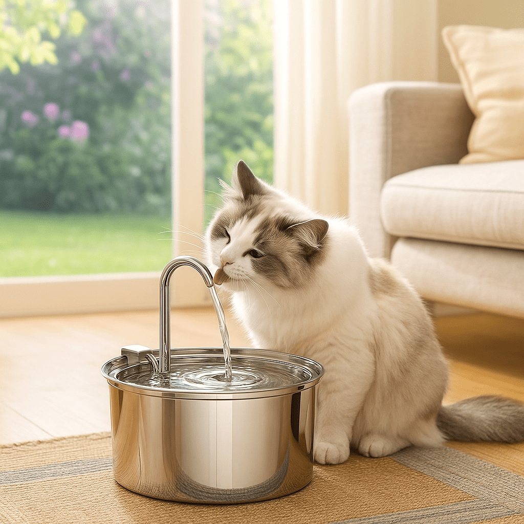 Roestvrijstalen drinkfontein voor katten en honden - 3L, stille werking en dubbele filtering - Hebbr