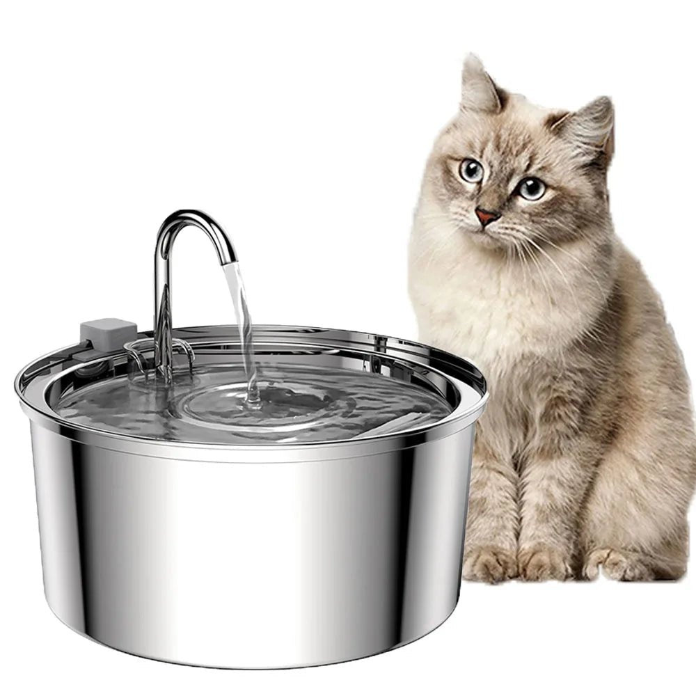 Roestvrijstalen drinkfontein voor katten en honden - 3L, stille werking en dubbele filtering - Hebbr