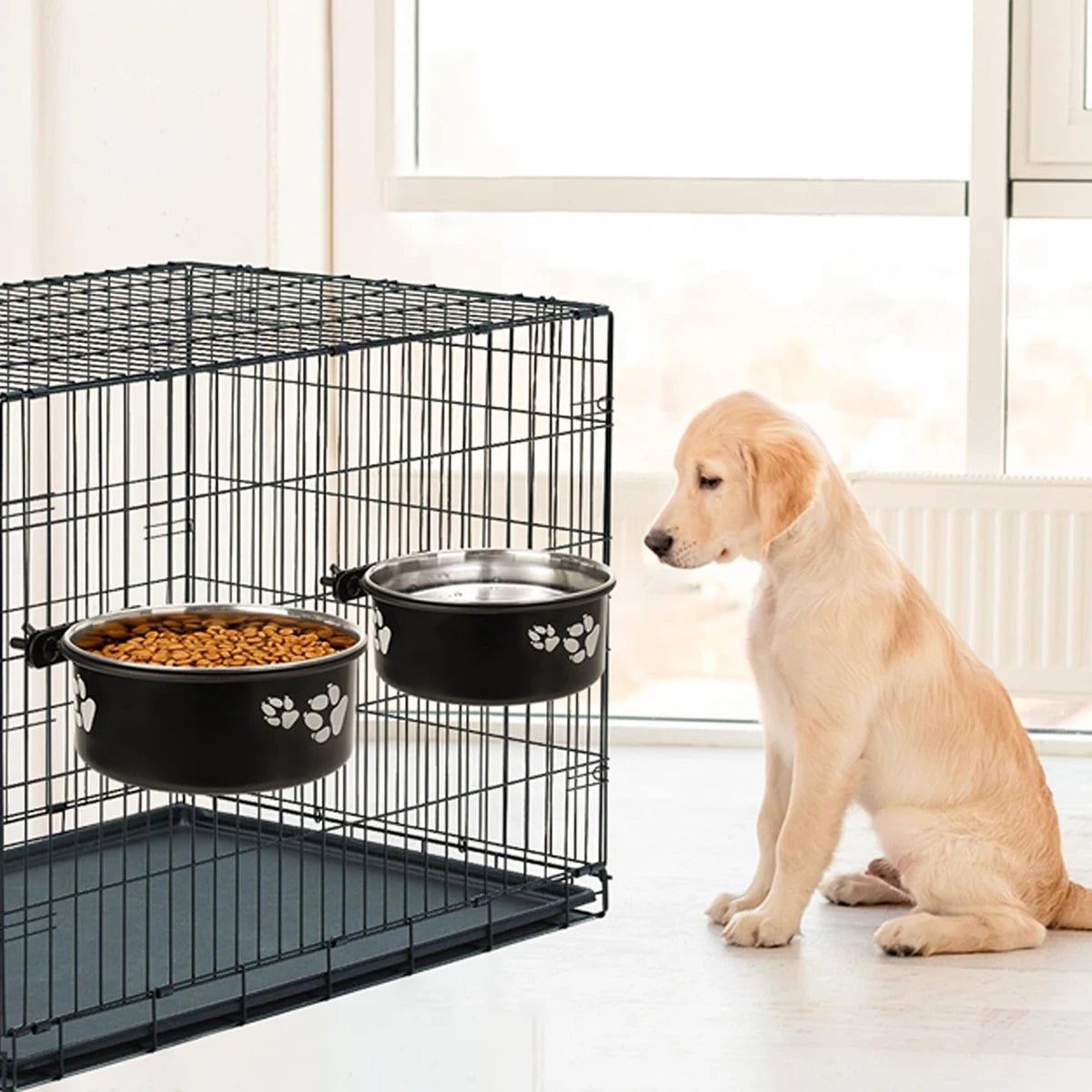 Roestvrijstalen Hangende Waterbak voor Honden en Katten - Spill - Proof Ontwerp, Makkelijk Schoon te Maken - Hebbr