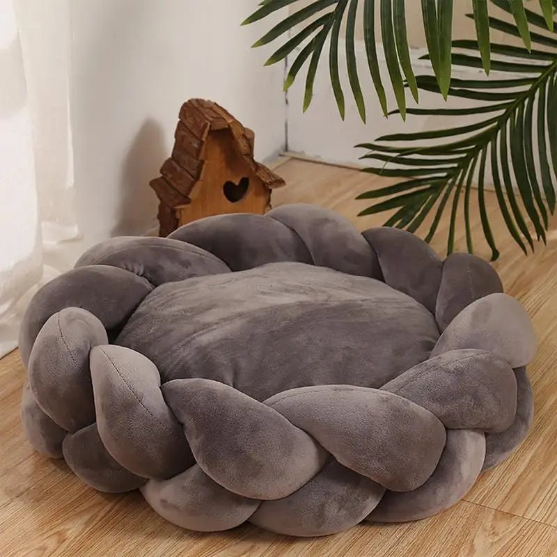 Ronde Kattenbed van Polyester - Katoenmix, Warm en Zacht, Machinewasbaar, Ideaal voor Huisdieren - Hebbr