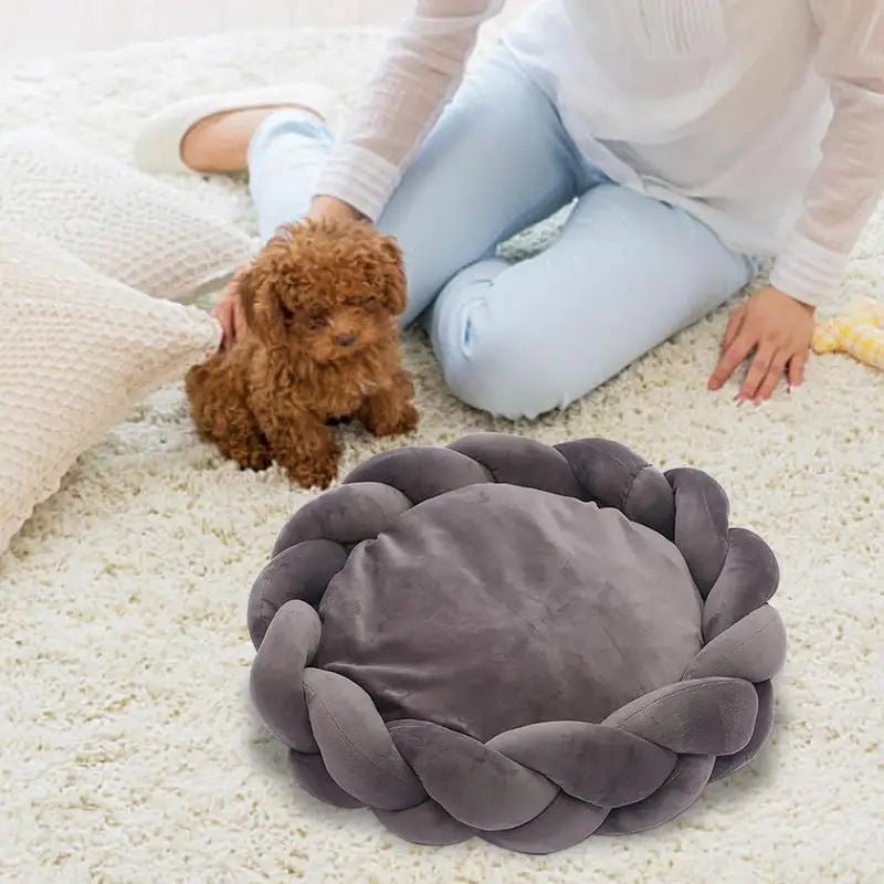 Ronde Kattenbed van Polyester - Katoenmix, Warm en Zacht, Machinewasbaar, Ideaal voor Huisdieren - Hebbr