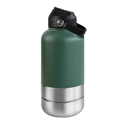 RVS Hondenwaterfles 1000ml met Afneembare Voer - en Waterkom - Dubbelwandig en BPA - vrij - Hebbr