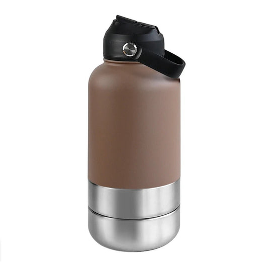 RVS Hondenwaterfles 1000ml met Afneembare Voer - en Waterkom - Dubbelwandig en BPA - vrij - Hebbr