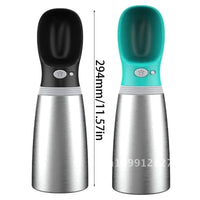 RVS Hondenwaterfles Met Geïntegreerde Kom - Geïsoleerde Reiswaterdispenser, 500 ml, Zilver - Hebbr