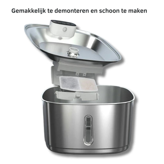 RVS Katten Drinkfontein met 3,2L Capaciteit en Meervoudig Filtratiesysteem - Hebbr