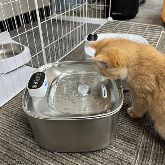 RVS Katten Drinkfontein met 3,2L Capaciteit en Meervoudig Filtratiesysteem - Hebbr