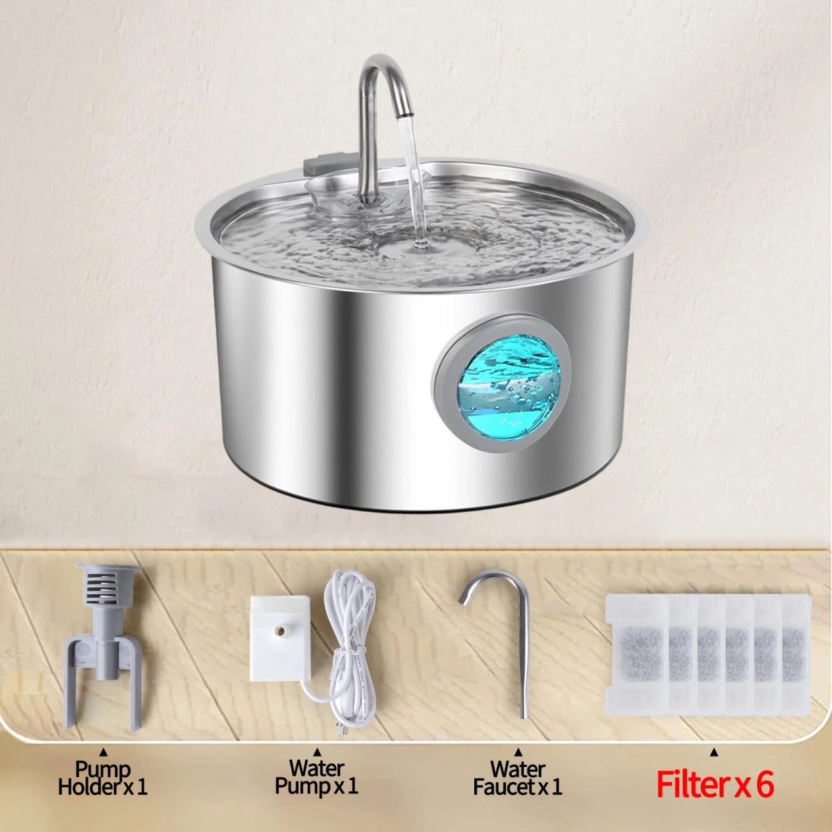 RVS Kattenfontein 3.2L met Ingebouwd Filtersysteem en Ultra Stille Waterpomp voor Huisdieren - Hebbr
