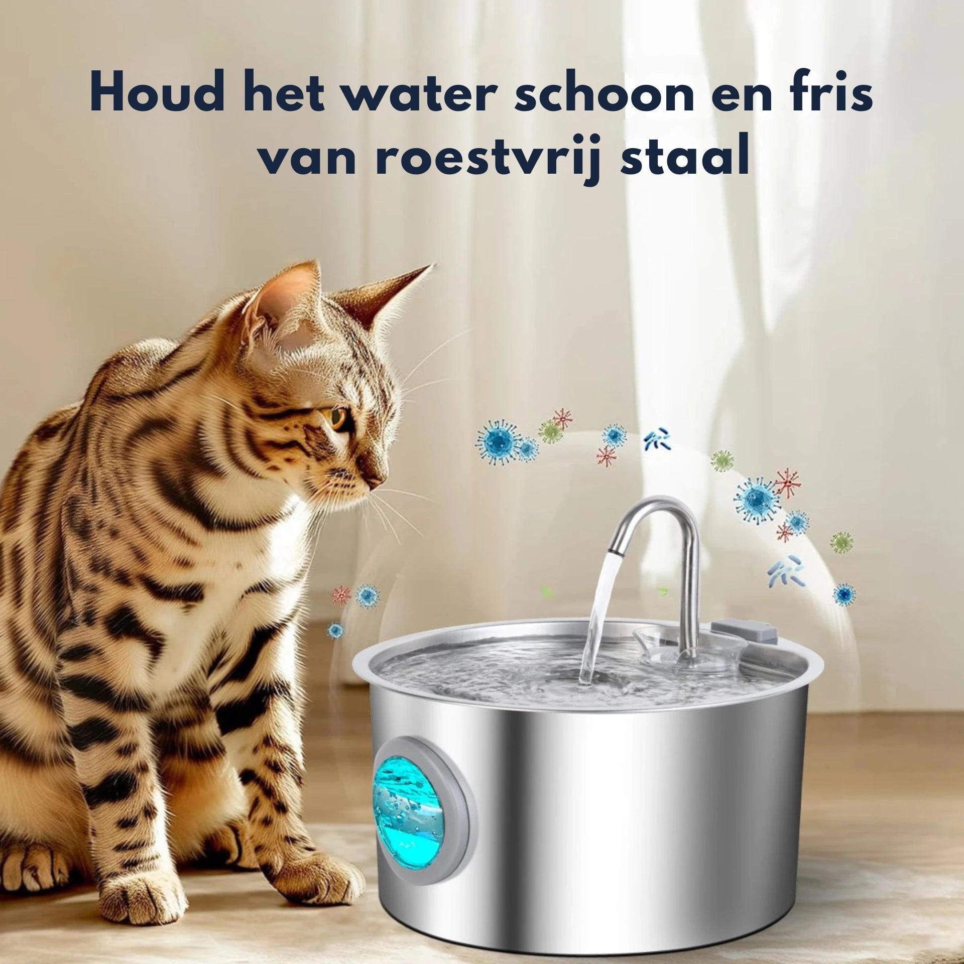 RVS Kattenfontein 3.2L met Ingebouwd Filtersysteem en Ultra Stille Waterpomp voor Huisdieren - Hebbr