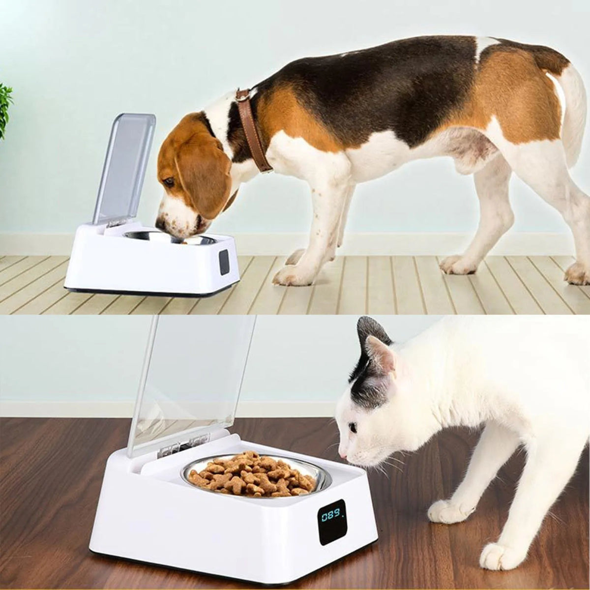 Slimme Voerautomaat voor Honden en Katten met Inductiedeksel - Oplaadbare 350ml Bak - Hebbr