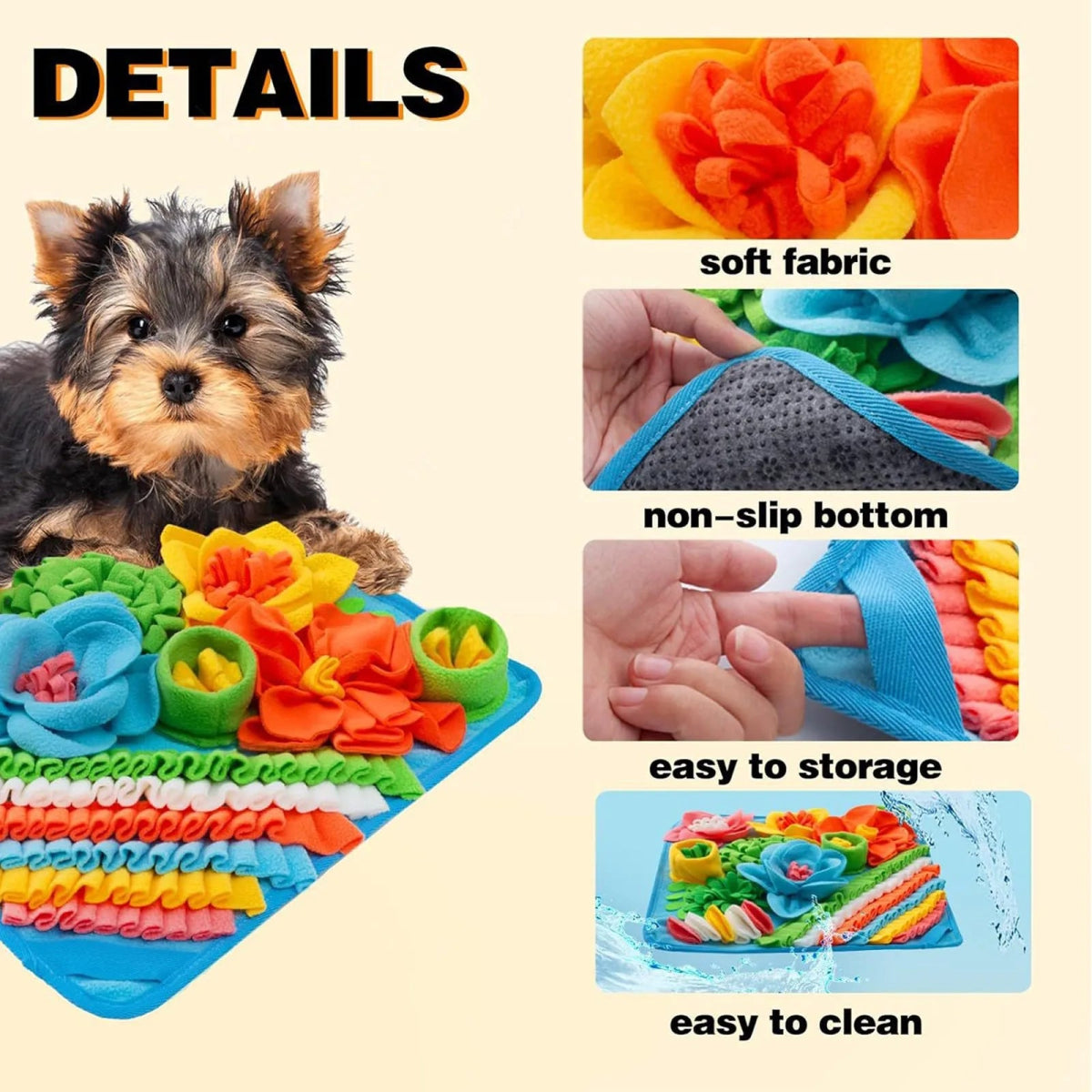 Snuffelmat Hond - Antiknelling Mat van Zachte Fleece, Educatief Speelgoed voor Stressvermindering, 39x39 cm - Hebbr
