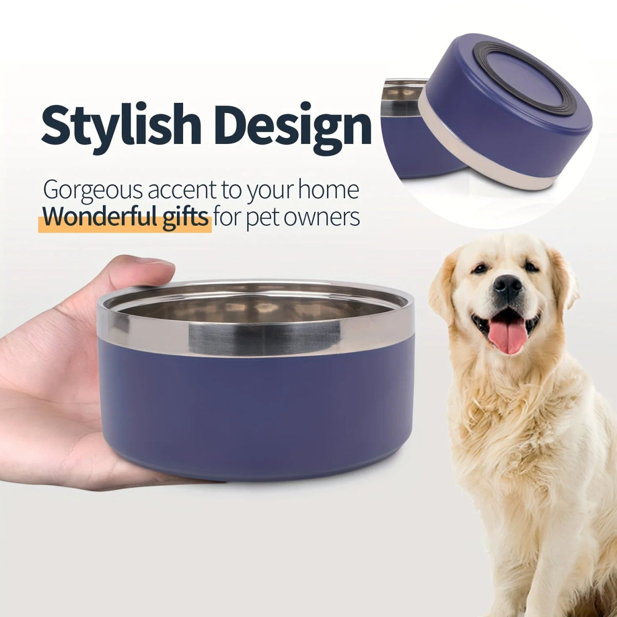 Stijlvolle Hondenkom Van Roestvrij Staal Met Antislipmat - Grote Capaciteit Voor Katten En Honden - Hebbr