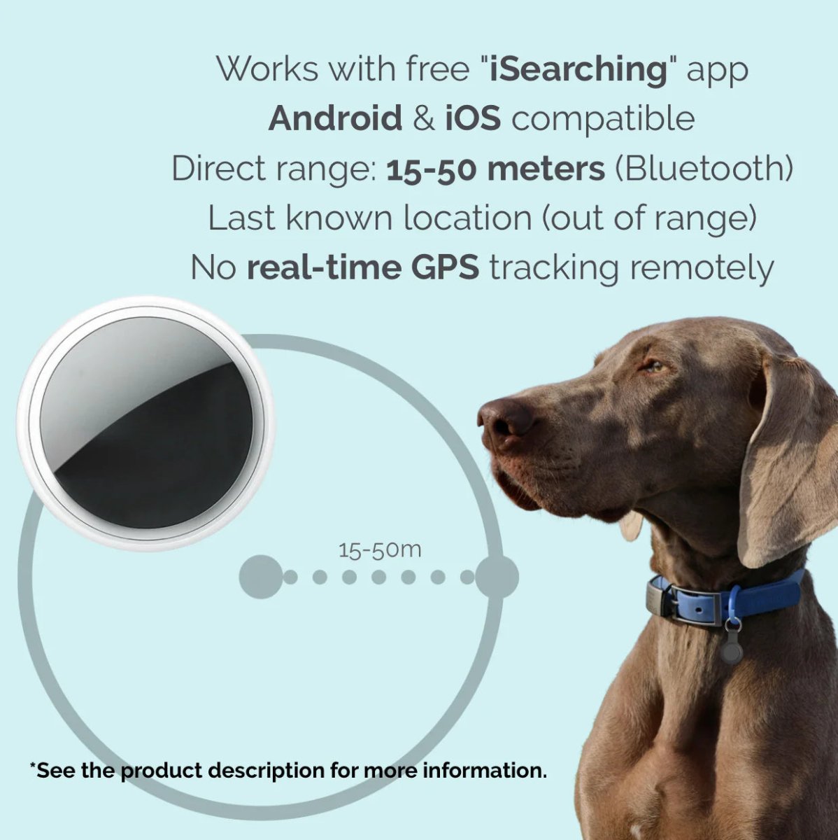 Tracker voor Hond met Reflecterende Halsband 30×30×9 mm – Bluetooth GPS Verbinding - Hebbr