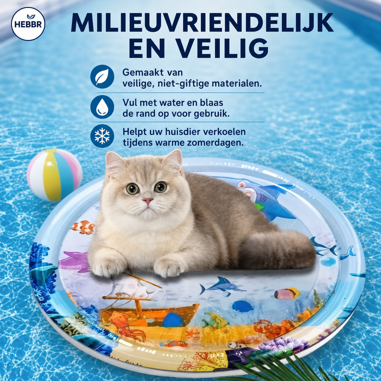 Nederlandse productuitleg van de opblaasbare watermat - Hebbr