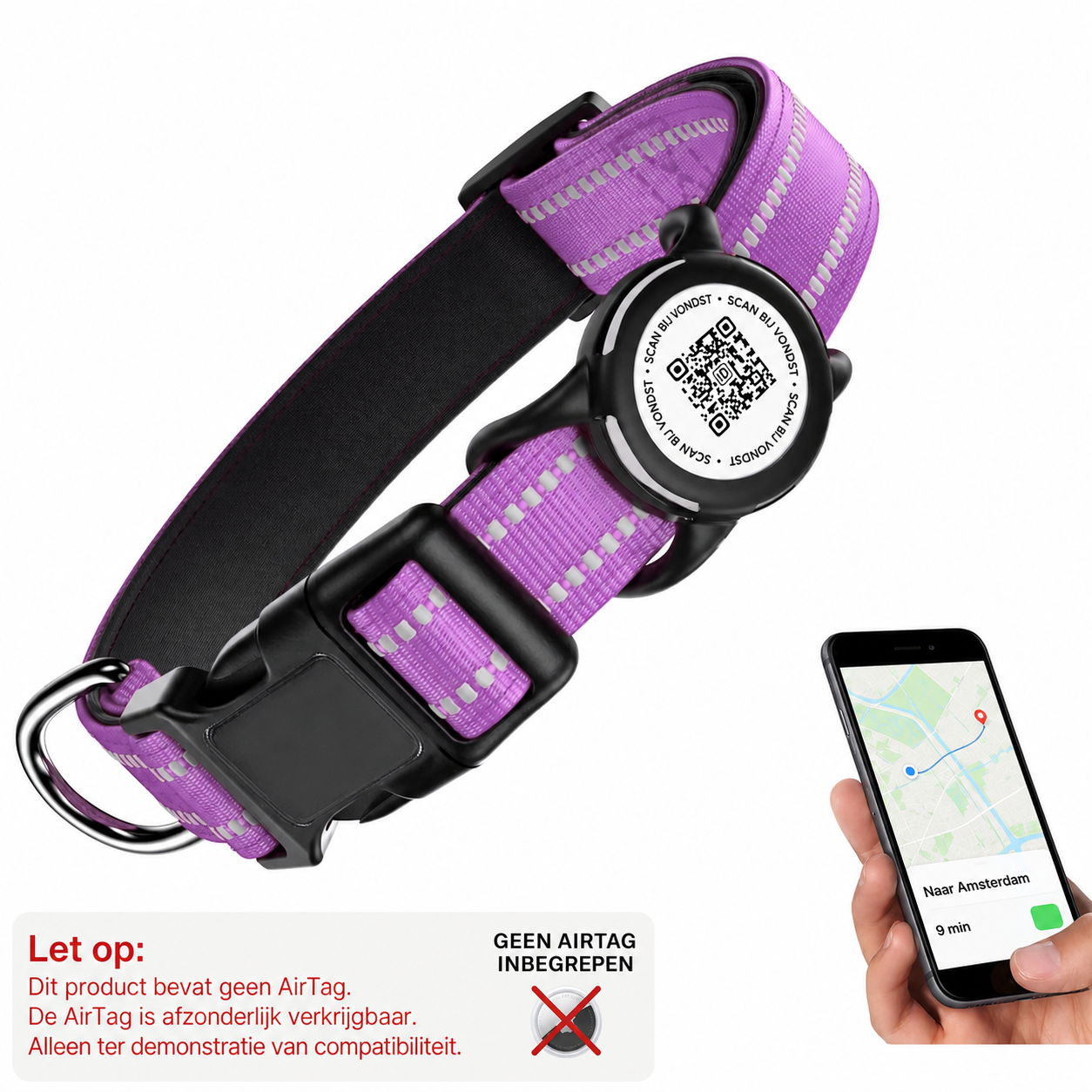 Nederlandse productwaarschuwing voor paarse Wavi QR-hondenhalsband - Hebbr